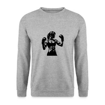Muscular woman with braid in boxing match mode - Unisex Sweatshirt - salt & pepper - Front - Alina (178cm) & Michal (187cm)