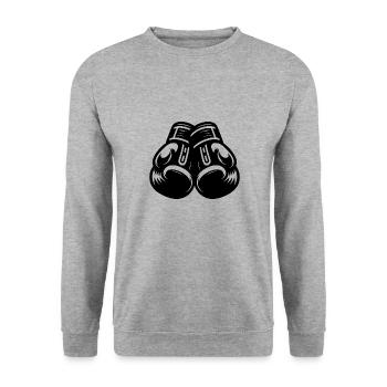 Kampfsport Zubehör klassische alte Boxhandschuhe - Unisex Pullover - Weißgrau meliert - Vorne - Alina (178cm) & Michal (187cm)