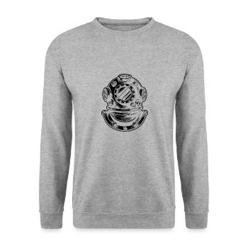 Klassischer Taucherhelm im Retro-Illustrationsstil - Unisex Pullover - Weißgrau meliert - Vorne - Alina (178cm) & Michal (187cm)