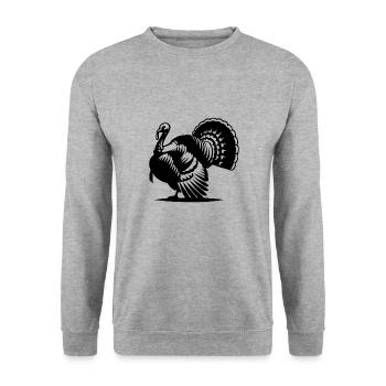 Klassischer Truthahn Style mit großem Gefieder - Unisex Pullover - Weißgrau meliert - Vorne - Alina (178cm) & Michal (187cm)