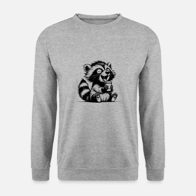 Glücklicher Waschbär mit voller Kaffeetasse - Unisex Pullover - Weißgrau meliert
