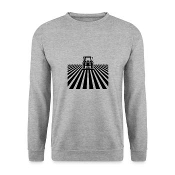 Traktorsilhouette über ländlichem Hintergrund - Unisex Pullover - Weißgrau meliert - Vorne - Alina (178cm) & Michal (187cm)