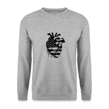 Anatomisches Herz mit patriotischer USA-Flagge - Unisex Pullover - Weißgrau meliert - Vorne - Alina (178cm) & Michal (187cm)