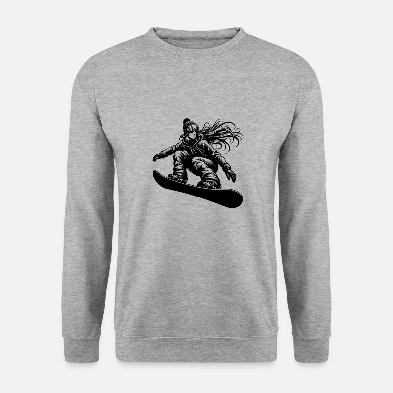Snowboarderin Cooles Snowboard Design - Unisex Pullover - Weißgrau meliert