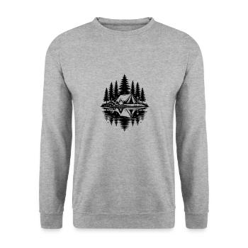 Camping im Wald am Natur See - Unisex Pullover - Weißgrau meliert - Vorne - Alina (178cm) & Michal (187cm)