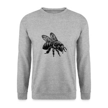 Kleine vintage Honig Biene - Unisex Pullover - Weißgrau meliert - Vorne - Alina (178cm) & Michal (187cm)