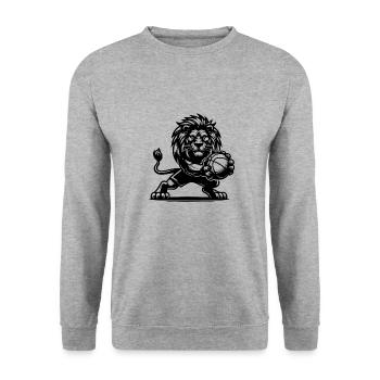 Lion de basket-ball orageux avec ballon - Sweat-shirt Unisexe - gris chiné - Devant - Alina (178cm) & Michal (187cm)