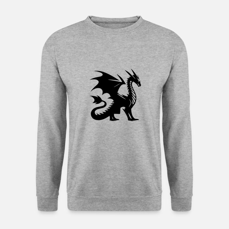 Fantasy Drache mit Flügeln aus dem Mittelalter - Unisex Pullover - Weißgrau meliert