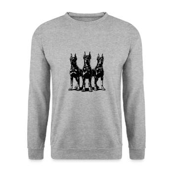Three fierce vigilant Dobermans dogs - Unisex Sweatshirt - salt & pepper - Front - Alina (178cm) & Michal (187cm)