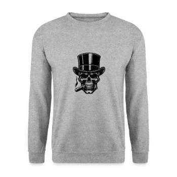 Zylinder Schädel mit Zigarre Gangster Style - Unisex Pullover - Weißgrau meliert - Vorne - Alina (178cm) & Michal (187cm)