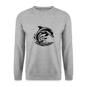 Springender Eleganter Tattoo Delfin - Unisex Pullover - Weißgrau meliert - Vorne - Alina (178cm) & Michal (187cm)