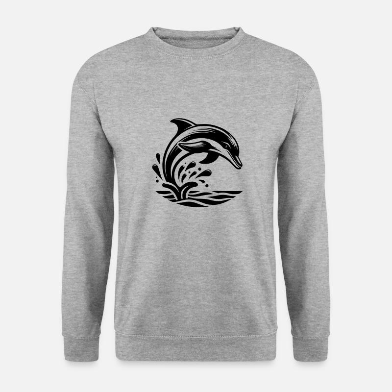 Springender Eleganter Tattoo Delfin - Unisex Pullover - Weißgrau meliert