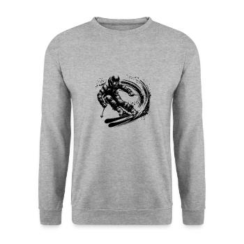 Skifahrer in voller Fahrt auf Pulverschnee Piste - Unisex Pullover - Weißgrau meliert - Vorne - Alina (178cm) & Michal (187cm)