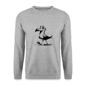 Lustiger Vogel mit dem Blick für Blödsinn - Unisex Pullover - Weißgrau meliert - Vorne - Alina (178cm) & Michal (187cm)
