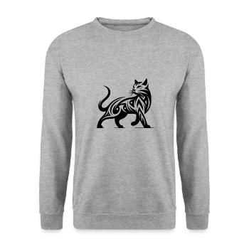 Katzenkunst im Tribal Style Katzen Liebhaber - Unisex Pullover - Weißgrau meliert - Vorne - Alina (178cm) & Michal (187cm)