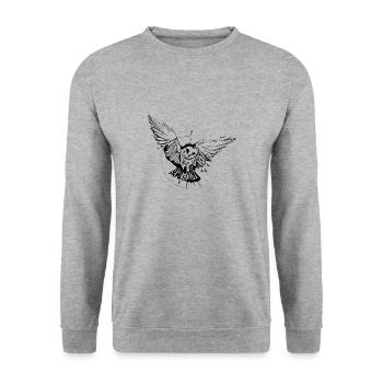 Eule - Unisex Pullover - Weißgrau meliert - Vorne - Alina (178cm) & Michal (187cm)