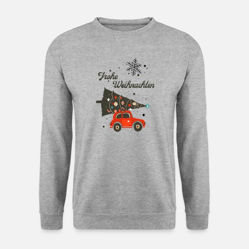 Frohe Weihnachten- Auto- Baum - Unisex Pullover - Weißgrau meliert