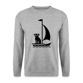 Mops im Boot Silhouette Segeln Minimalistisch - Unisex Pullover - Weißgrau meliert - Vorne - Alina (178cm) & Michal (187cm)