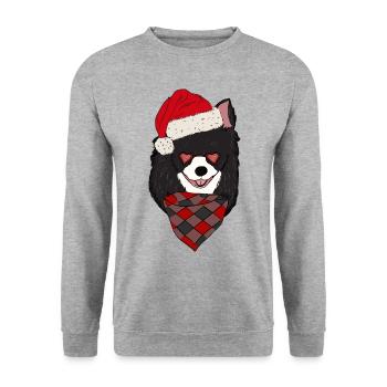 Chihuahua mit Weihnachtsmütze - Unisex Pullover - Weißgrau meliert - Vorne - Alina (178cm) & Michal (187cm)