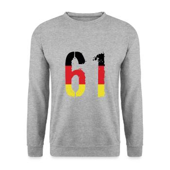 61 Number Germany Jersey - Unisex Sweatshirt - salt & pepper - Front - Alina (178cm) & Michal (187cm)