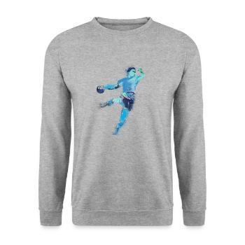 Handball, handballer, Beachhandball,Graffiti - Unisex Pullover - Weißgrau meliert - Vorne - Alina (178cm) & Michal (187cm)