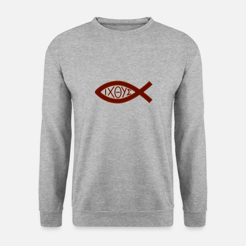 Jesus Fisch - Unisex Pullover - Weißgrau meliert