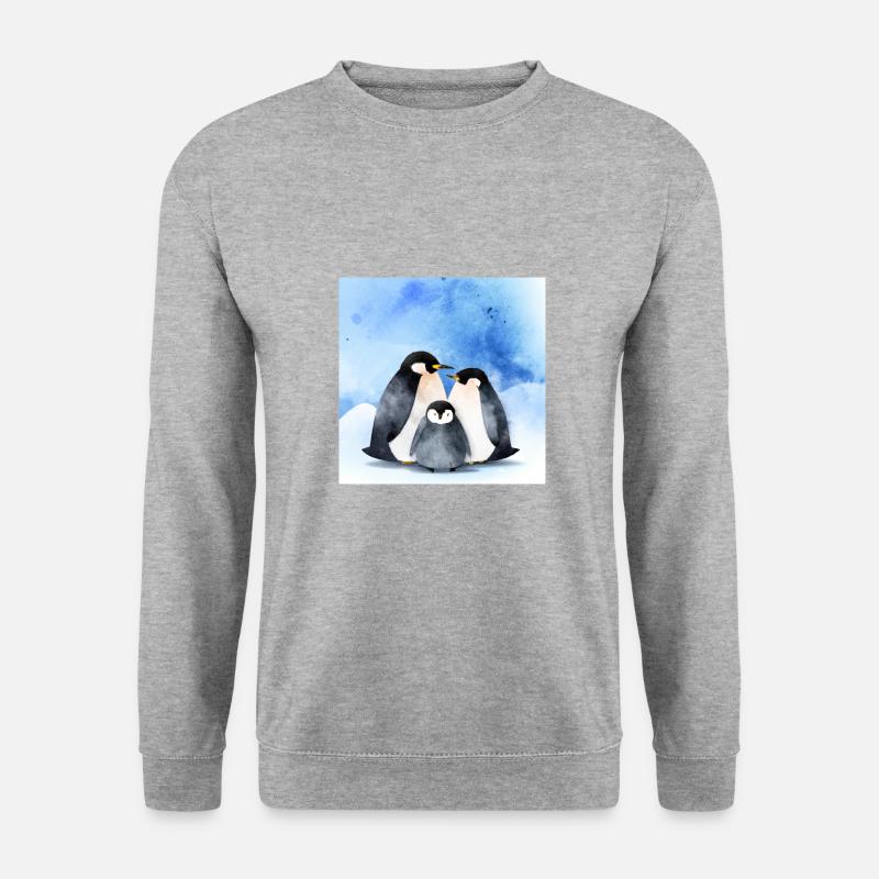 Pinguin Familie Winter - Unisex Pullover - Weißgrau meliert