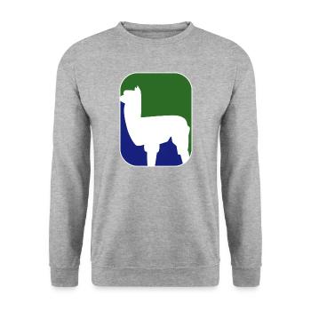 Alpaka Design grün blau Silhouette - Unisex Pullover - Weißgrau meliert - Vorne - Alina (178cm) & Michal (187cm)
