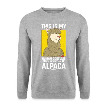 C’est mon costume humain Je suis vraiment un alpaga - Sweat-shirt Unisexe - gris chiné - Devant - Alina (178cm) & Michal (187cm)