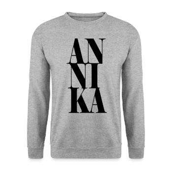 Annika Surname First name Modern font Word Art - Unisex Sweatshirt - salt & pepper - Front - Alina (178cm) & Michal (187cm)