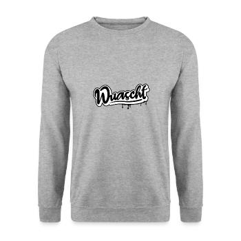 Wuascht! - Unisex Pullover - Weißgrau meliert - Vorne - Alina (178cm) & Michal (187cm)