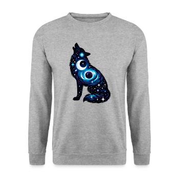 Wolf Silhouette Heulende Galaxie Muster - Unisex Pullover - Weißgrau meliert - Vorne - Alina (178cm) & Michal (187cm)
