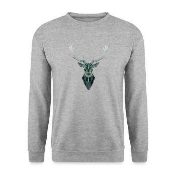 Hirsch - Unisex Pullover - Weißgrau meliert - Vorne - Alina (178cm) & Michal (187cm)
