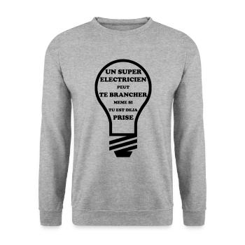 Super électricien - humour - ampoule - Sweat-shirt Unisexe - gris chiné - Devant - Alina (178cm) & Michal (187cm)