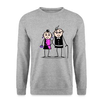 Oma & Opa - Unisex Pullover - Weißgrau meliert - Vorne - Alina (178cm) & Michal (187cm)