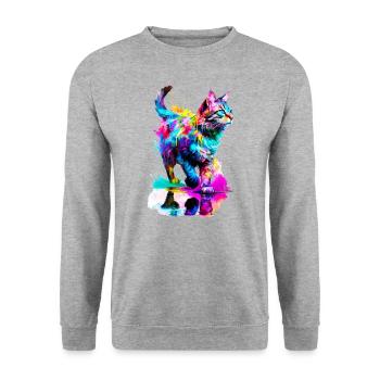 Bemalte getigerte Katze - Unisex Pullover - Weißgrau meliert - Vorne - Alina (178cm) & Michal (187cm)