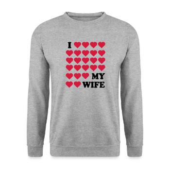 Ehefrau - Unisex Pullover - Weißgrau meliert - Vorne - Alina (178cm) & Michal (187cm)