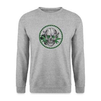 Skull Hanfblatt - Unisex Pullover - Weißgrau meliert - Vorne - Alina (178cm) & Michal (187cm)