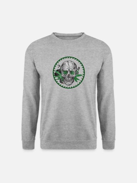 Skull Hanfblatt - Unisex Pullover - Weißgrau meliert