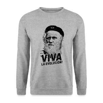 VIVA la evolucion Darwin Biologie - Unisex Pullover - Weißgrau meliert - Vorne - Alina (178cm) & Michal (187cm)