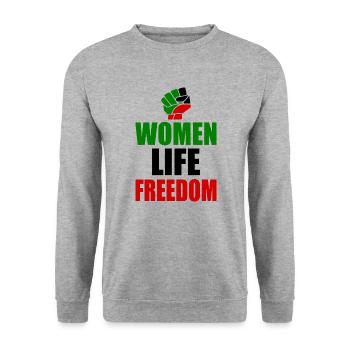 Women life freedom iran - Unisex Pullover - Weißgrau meliert - Vorne - Alina (178cm) & Michal (187cm)