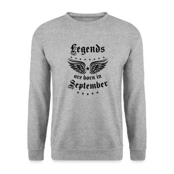 09 Legends are born in September Birthday Geburt - Unisex Pullover - Weißgrau meliert - Vorne - Alina (178cm) & Michal (187cm)