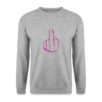 Fuck Off Mittelfinger fuck off Fuck You - Unisex Pullover - Weißgrau meliert - Vorne - Alina (178cm) & Michal (187cm)
