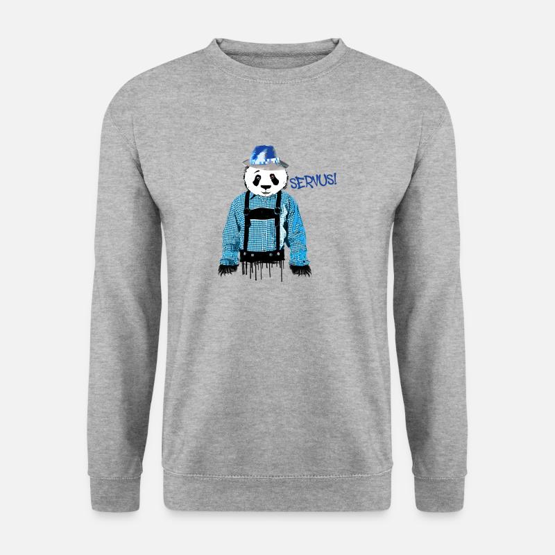 servus, panda,pandabar,lederhose,bayrisch - Unisex Pullover - Weißgrau meliert