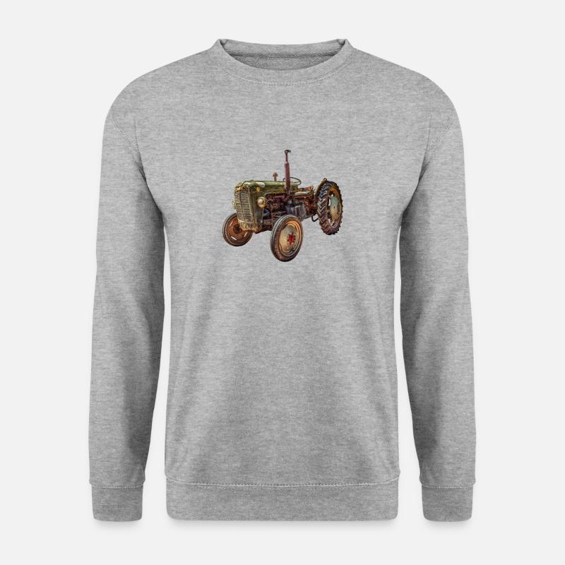 grüner Traktor Oldtimer - Unisex Pullover - Weißgrau meliert