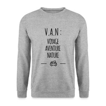 V.A.N. : Voyage Aventure Nature - Sweat-shirt Unisexe - gris chiné - Devant - Alina (178cm) & Michal (187cm)