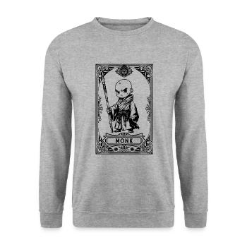 Mönch RPG Tarot Karte Chibi - Unisex Pullover - Weißgrau meliert - Vorne - Alina (178cm) & Michal (187cm)