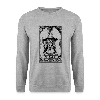 Zauberer RPG Tarot Karte Chibi - Unisex Pullover - Weißgrau meliert - Vorne - Alina (178cm) & Michal (187cm)
