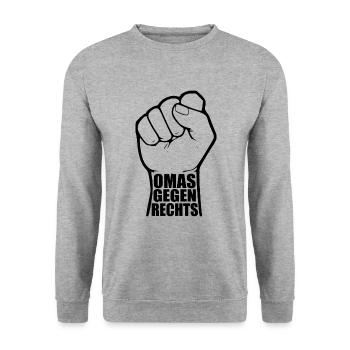 Omas gegen rechts - Unisex Pullover - Weißgrau meliert - Vorne - Alina (178cm) & Michal (187cm)