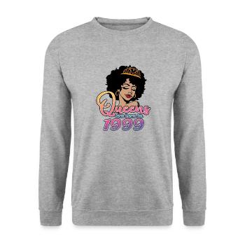 1999 Queen 25th Birthday Pour Femmes, 25 ans - Sweat-shirt Unisexe - gris chiné - Devant - Alina (178cm) & Michal (187cm)